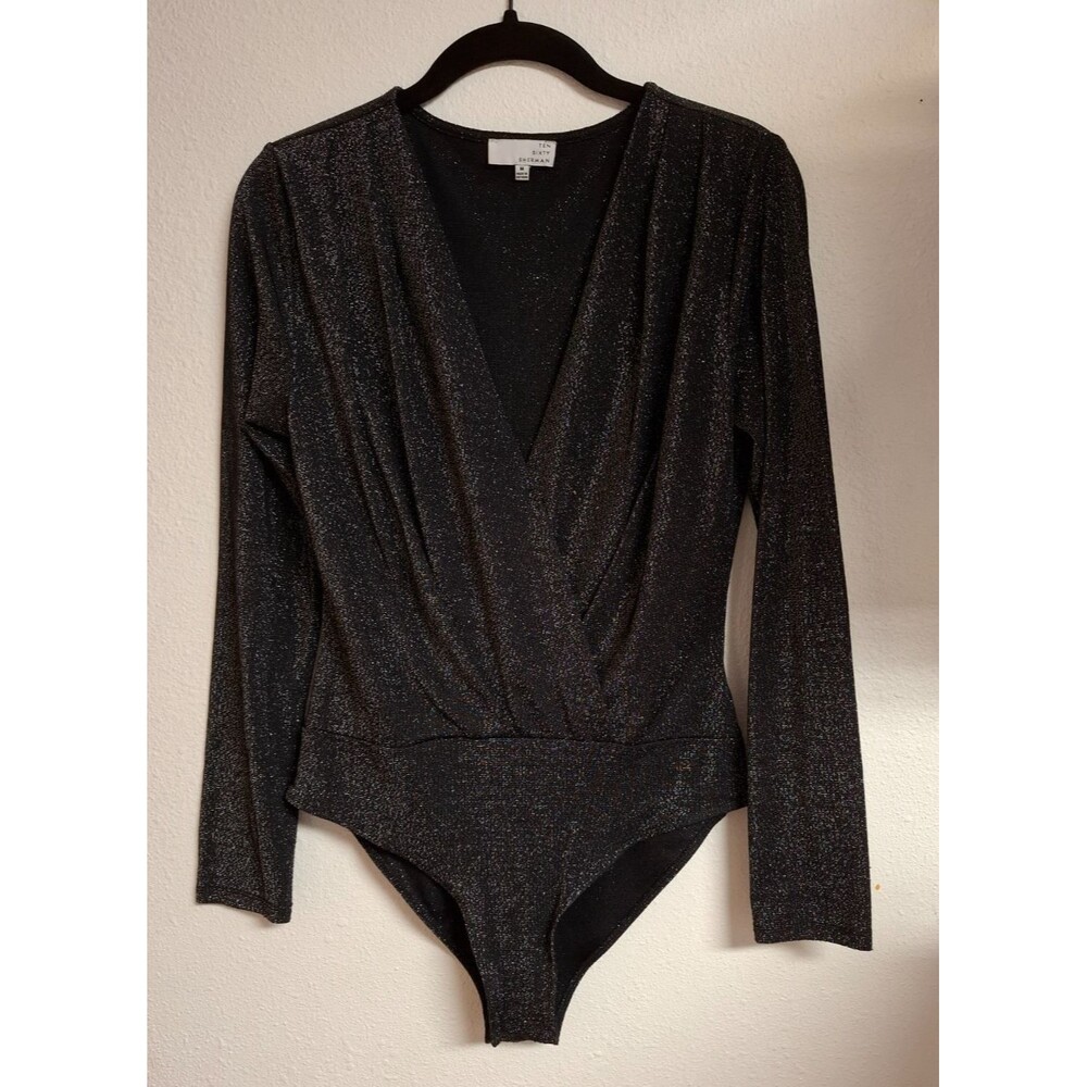 Ten Sixty Sherman Women's Black Sparkle Long-Sleeve Wrap Bodysuit M EXCELLENT!